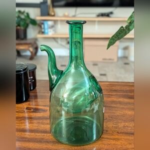 Italian Green Handblown Glass Wine Decanter With Ice Chamber 13" x 6".